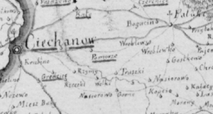 XVIII wycinek mapy Mazowsza, ziemia ciechanowska 